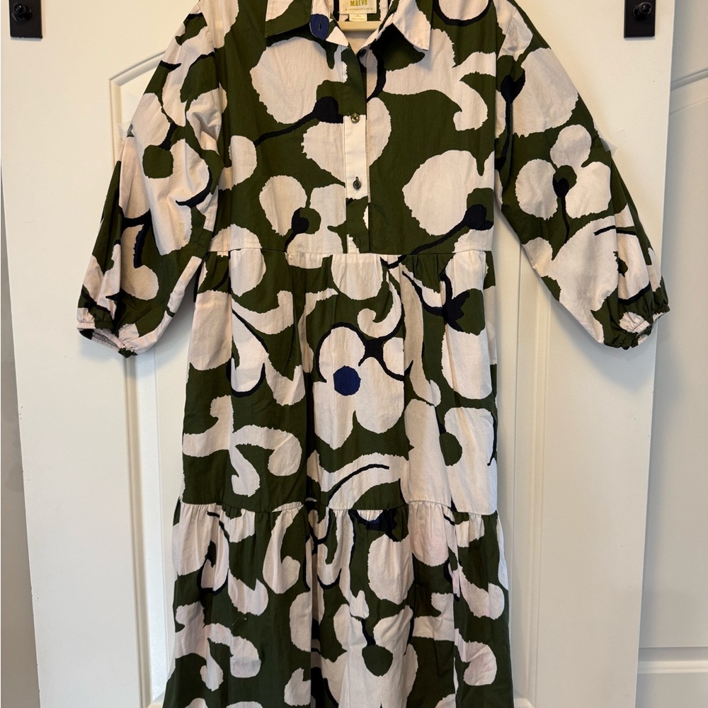 Maeve by Anthropologie Floral Green and White Long Sleeve Dress small